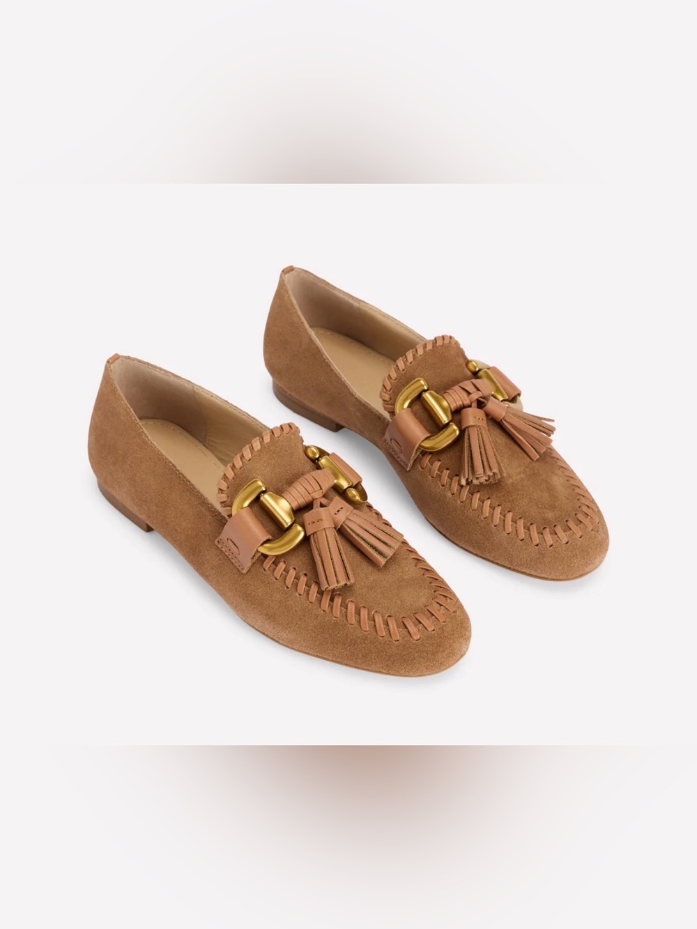 Boden Tan Suede Tassel Loafers with Gold Hardware Woman’s Sz 41 (US 9 1/2)
